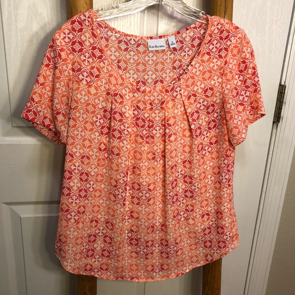 Kim Rogers peach print blouse, size S